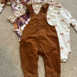 Angel Dear Chestnut Overalls w/3 matching Carter bodysuits